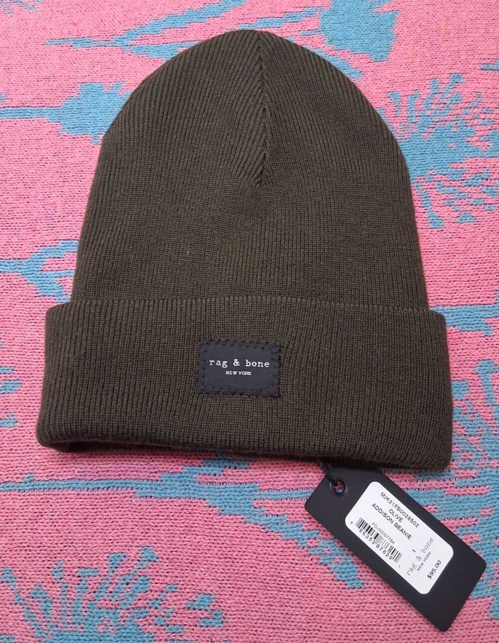 Rag and bone new York mens wool beanie hat dark green